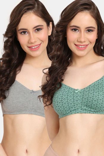 Buy Rosaline Cyber Grove Everyday Double Layered Non Wired 3/4th Coverage T-Shirt Bra (Pack of 2) - Grey Green
